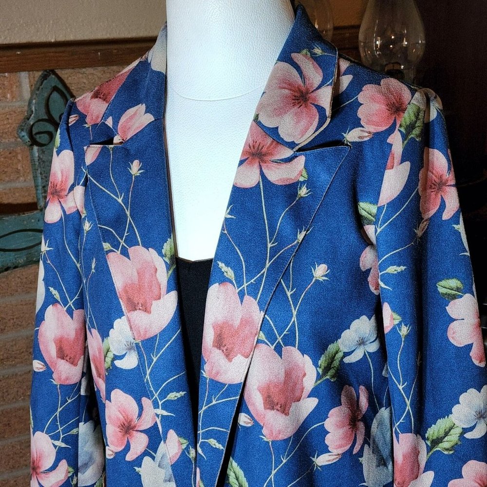 Solitaire Anthropologie Faux Suede Floral Open Front Blazer Duster Size S - Picture 3 of 4